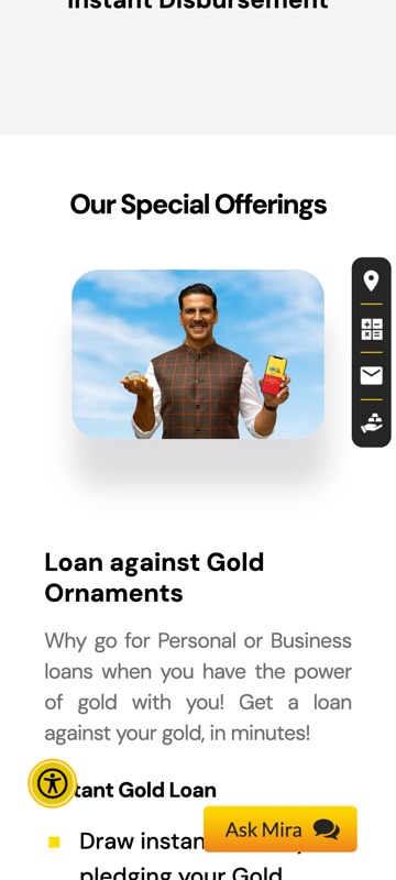 Gold Loan page on a phone, screen 3: Special offerings