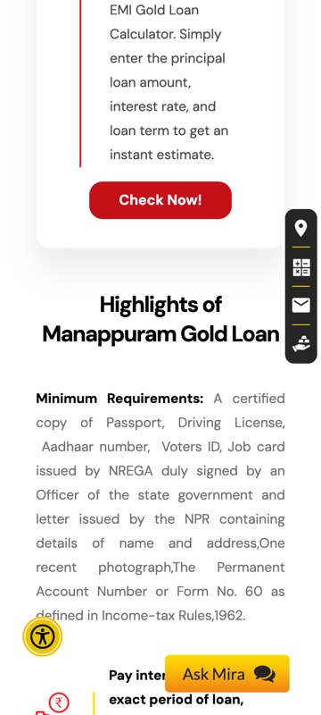 Gold Loan page on a phone, screen 5: Highlights of the gold loan