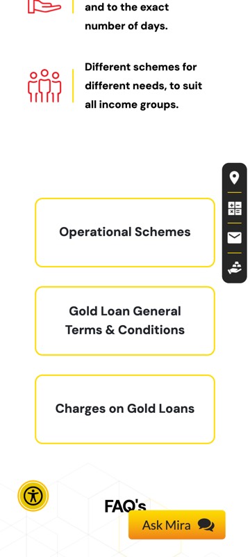 Gold Loan page on a phone, screen 6: Links, then FAQ heading