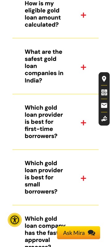 Gold Loan page on a phone, screen 8: More questions