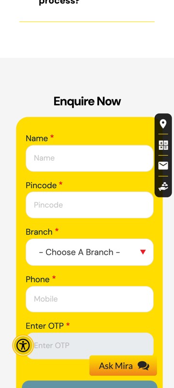 Gold Loan page on a phone, screen 9: The enquiry form, at last